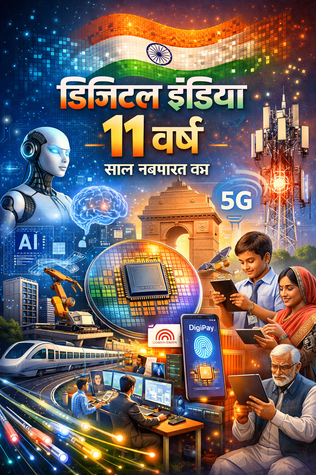 डिजिटल इंडिया 11 वर्ष, Digital India 2026, इंडिया AI मिशन, सेमीकंडक्टर मिशन भारत, यूपीआई 10 वर्ष, भारत 5G नेटवर्क, विकसित भारत 2047, डिजिटल भुगतान भारत, स्टार्टअप इंडिया, इलेक्ट्रॉनिक्स निर्माण भारत