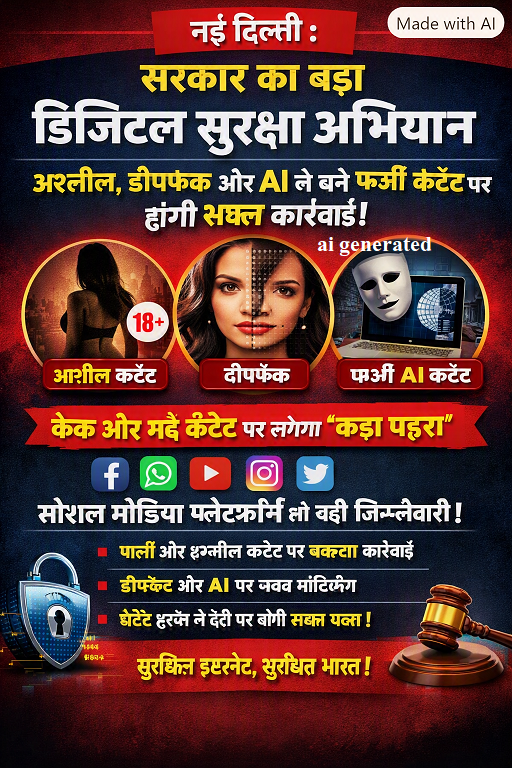 New Delhi: Government's major digital safety drive—strict action against obscene, deepfake, and AI-generated fake content; social media platforms face increased responsibility.