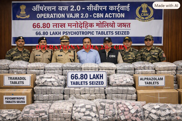 Operation Vajra 2.0: Major crackdown by CBN on the Chandigarh-Baddi route; 66.79 lakh psychotropic tablets seized.