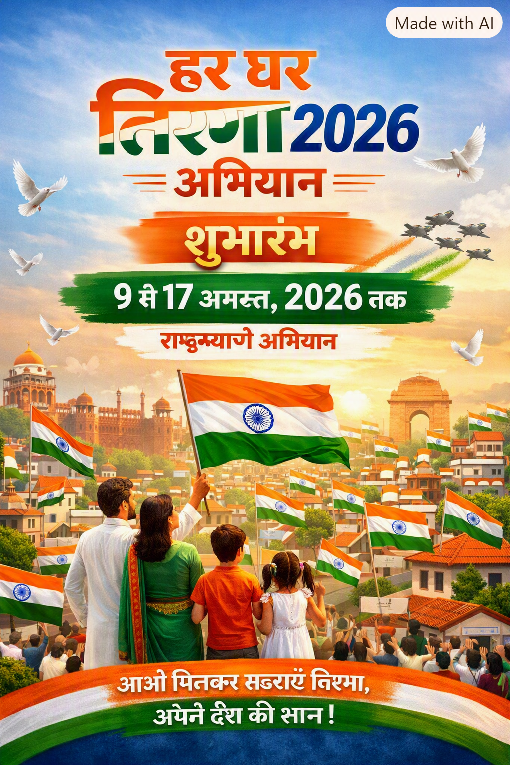 New Delhi: Launch of 'Har Ghar Tiranga' 2026 – the Tricolour will fly across the nation from August 9 to 17, with the 150th anniversary of 'Vande Mataram' serving as a special highlight of the campaign.