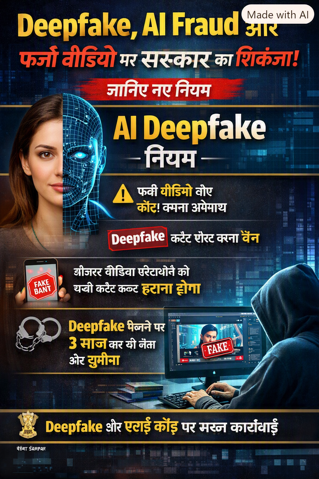 New Delhi: Government's major move on deepfakes—rule mandating removal of AI-generated fake content within 3 hours; strict accountability for social media platforms.