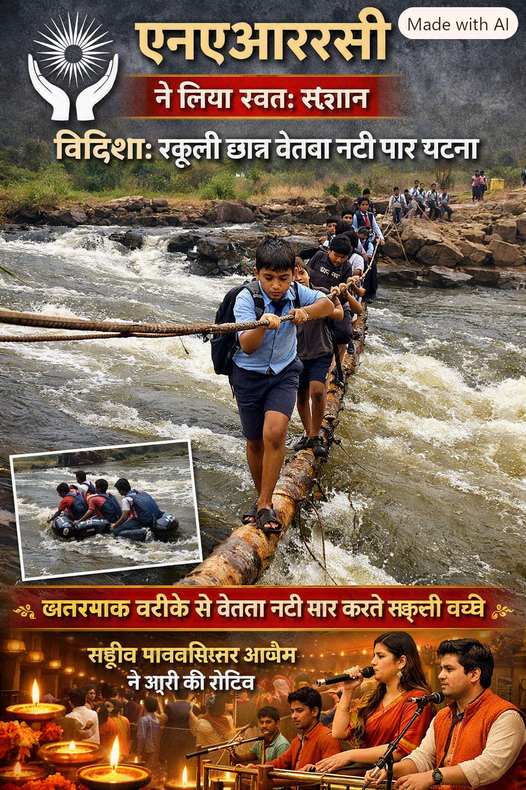New Delhi/Vidisha: Nine children risk their lives to go to school, forced to clamber over the pillars of a stop dam on the Betwa River; NHRC takes suo motu cognizance.