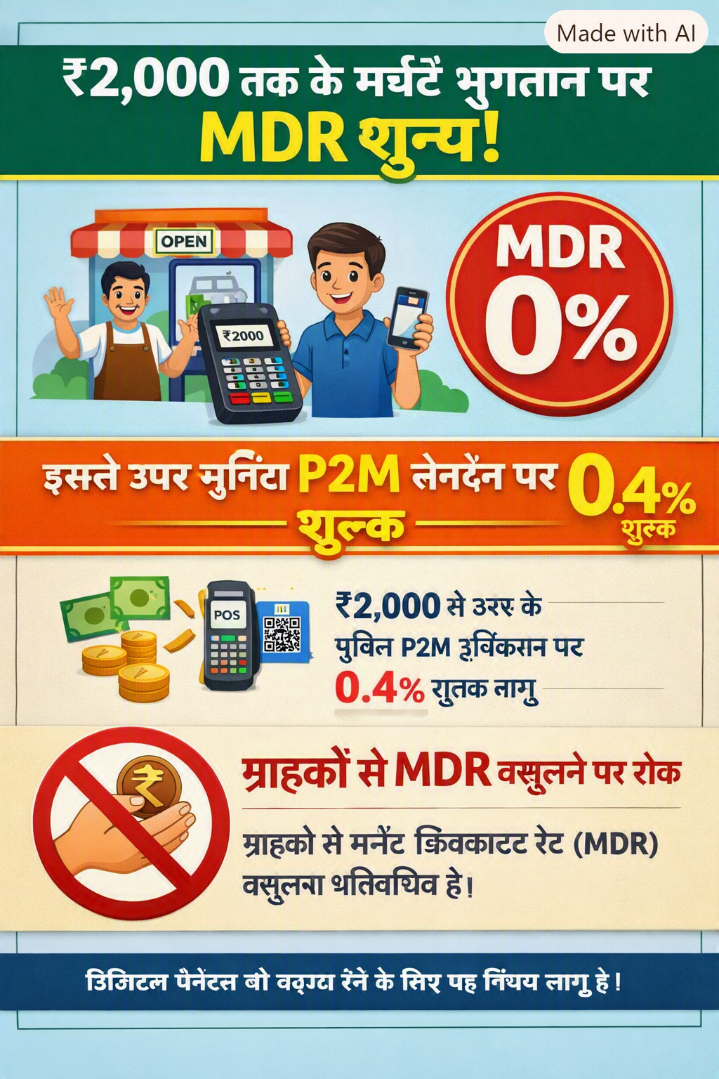 New UPI MDR Rules: P2P payments free; 0.4% charge on merchant payments above ₹2,000.