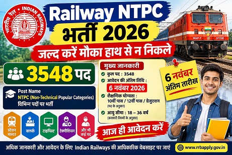 Railway NTPC Recruitment 2026: Act fast so you don't miss the opportunity—3,548 posts, last date November 6.