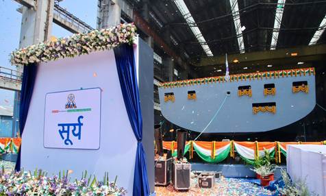 INS Surya Launch: Rajnath Singh launches first indigenous Fleet Support Ship; lays the foundation stone for FSS-5.